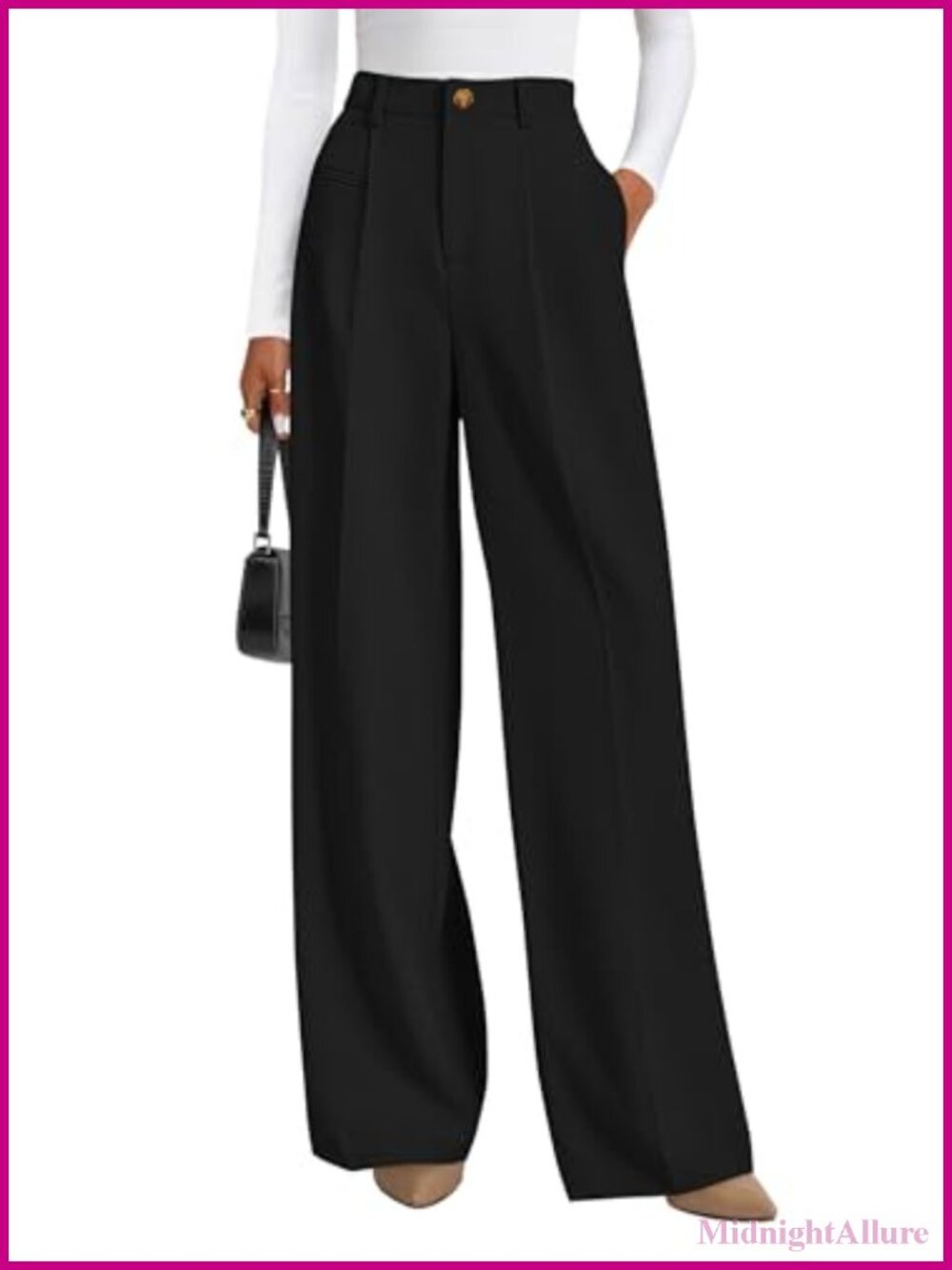Wide Leg Work Dress Pants High Waisted Tummy Control Side Pocket Palazzo